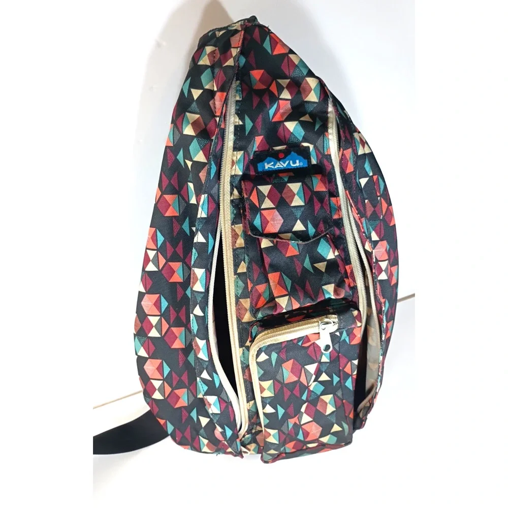 KAVU Jumble Dash Geometric Rope Sling Backpack Crossbody Cotton Canvas Retired